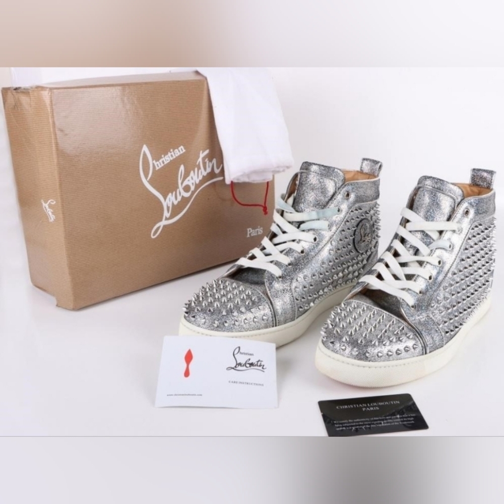 Christian Louboutin Louis Strass Flat Spike Sparkle Sneakers original box & COA